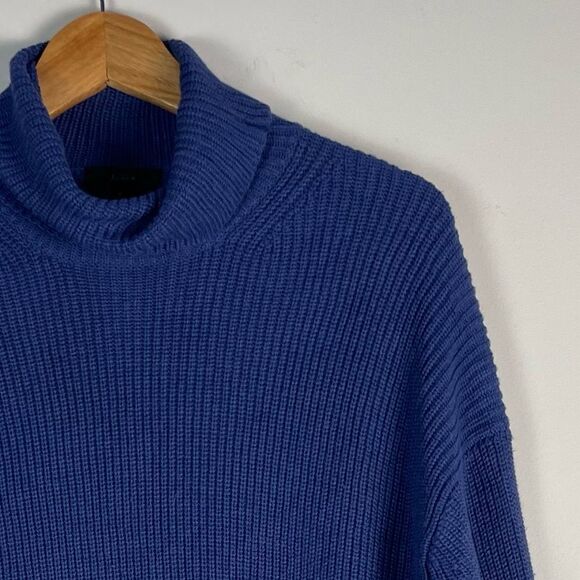J Crew Ribbed Cotton Cashmere Blend Turtleneck Relaxed Sweater Sz S Blue - Picture 6 of 14